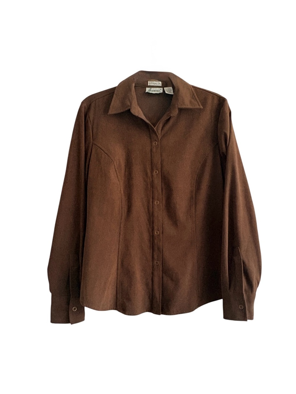 Vintage Joanna Stretch Faux Suede Button Up Shirt